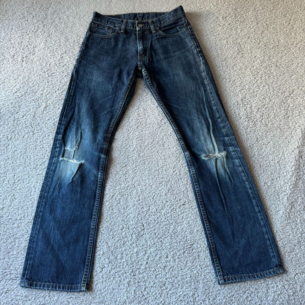 Levis Jeans Mens 29x32 Fits (30x32) Blue 514 Straight Distressed Ripped Dark Y2K